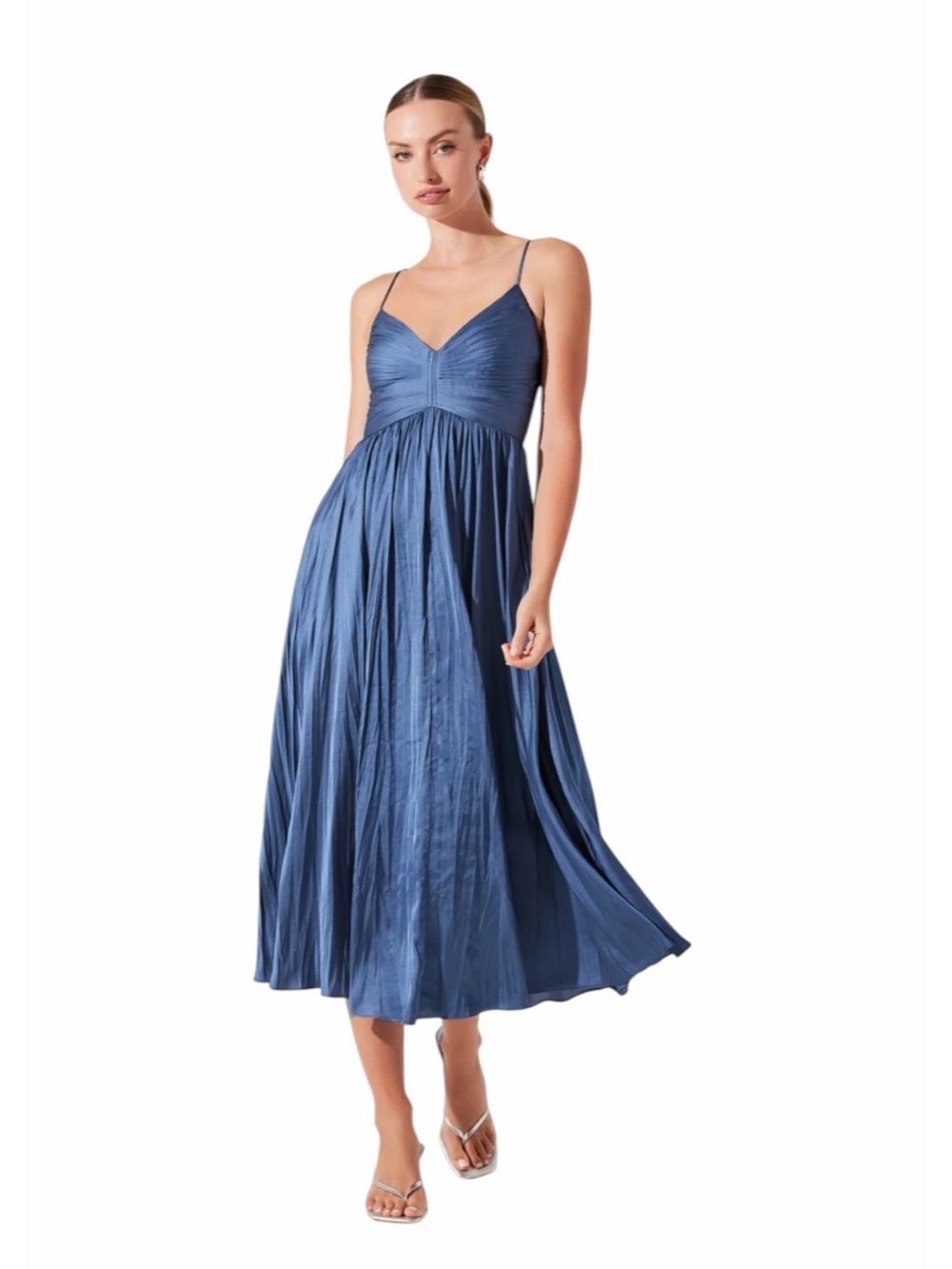 ASTR The Label - NWT Maeve Pleated Midi Dress Slate Blue Sz L